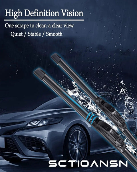 Top Tier All Season Windshield Wiper Blades 22 Plus 22 Inch Pair on a car, showing smooth wipe efficiency in rain.