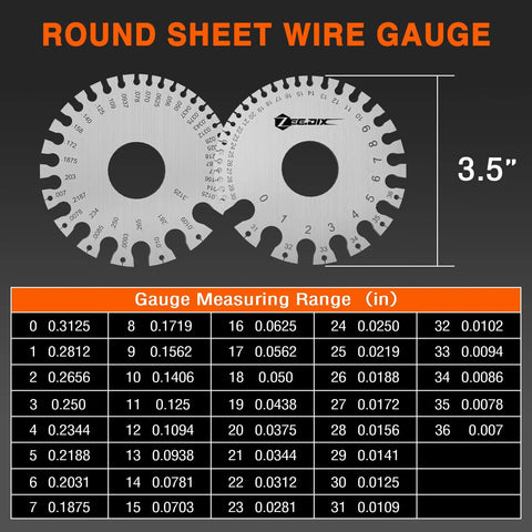 Round Dual Sided Wire Gauge And Sheet Thickness Gauge Set In Stainless Steel Welding Measurement Tool 3.5-inch size chart