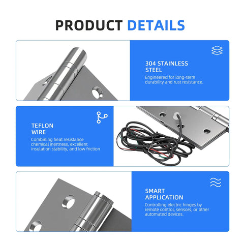 Heavy Duty 4 Wire Electric Transfer Hinge With Smart Hidden Wiring And Rock Solid Swings Perfect For High Traffic Security Doors Featuring Top Notch 304 Stainless Steel Build and Teflon wire details.
