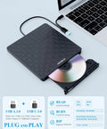 External CD DVD Drive For Laptops USB 3 Type C Plug And Play Portable Optical Drive No Driver Required USB Powered 13mm Slim DVD Player with laptop and disc