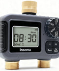 Two Zone Hose Timer With Brass Inlet And Outlet, Auto And Manual Modes, Rain Delay, IPX5 Waterproof device display