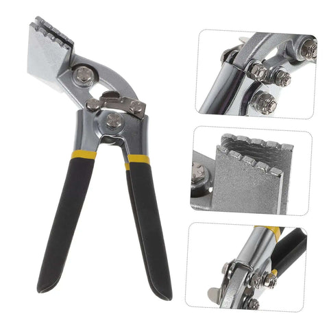 3 Inch Hand Seamer Tool for Sheet Metal Bending and Seaming with straight jaws, black and yellow handle, close-up view
