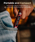 Person placing 10 In 1 Folding Tool Set For Photo And Video Gear With Screwdrivers And Hex Keys Multi Angle Positioning Portable Red Wrench Kit in pocket