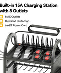Rolling Garage Storage Cart With 8 Outlet Power Strip On Wheels, charging station, tool organizer, and utility cart.