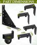 Sliding Gate Hardware Kit For Wooden Fence And Deck Gate Heavy Duty Rolling Gate Kit With Wheels Anti Sag Corner Brackets Guide Rollers And Self Locking Latch Adjustable Fit For 1 To 2 Inch Gates. Part dimensions with black steel corner brackets and rollers