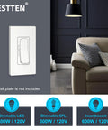 Ultra Slim Dimmer Light Switch For Single Pole Or 3 Way Wiring Quiet Slide Dimmable No Fuss Up To 300W LED CFL Lights And 600W Incandescent Halogen Lights ETL Listed White installed in living room.