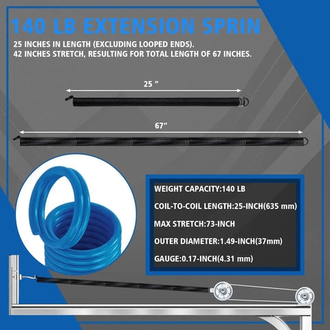 Heavy Duty Double Loop Garage Door Extension Springs Bundle With 3 Inch Pulleys And Extension Cables For Seven Foot Garage Doors Hardware Parts Kit For Smooth Operation And 140 Pound Capacity diagram with dimensions