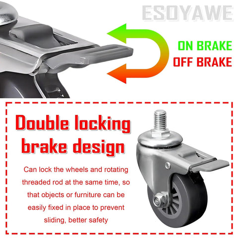 Zero Fuss Polyurethane Swivel Caster Wheels Set Of 4 With Dual Locking Brakes And M10 Threaded Stem Smooth Glider Heavy Duty Replacement Casters For Office Furniture Carts