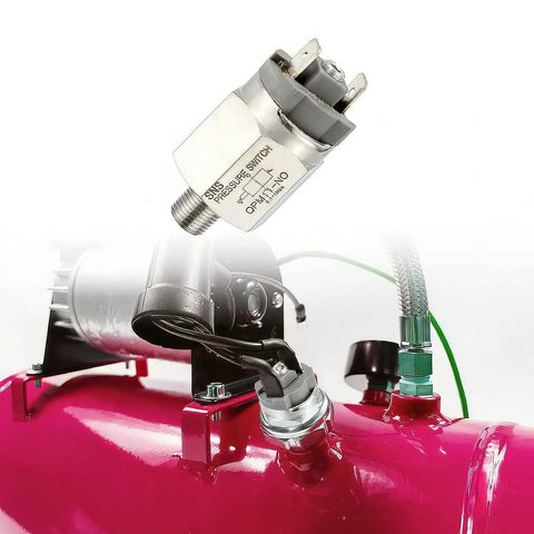 Air Compressor Pressure Switch With Adjustable Settings Stainless Steel Body One Eighth Inch PT Thread Normally Open