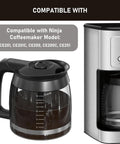 12-cup glass coffee carafe with black handle and lid, replacement compatible with Ninja CE201/CE201C/CE200/CE200C/CE251 brewers