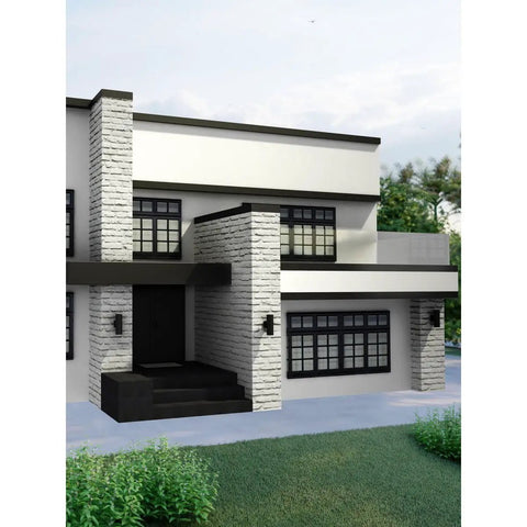 Modern home with 6-Inch Outdoor LED Cylinder Wall Sconce 2-Light Up And Down Mount, black finish, on exterior walls.