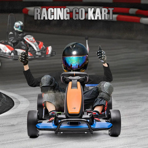 Licensed McLaren Electric Go Kart for Kids with Drift Pedal, 400W Dual Motors, 10Ah Battery, racing on a track.