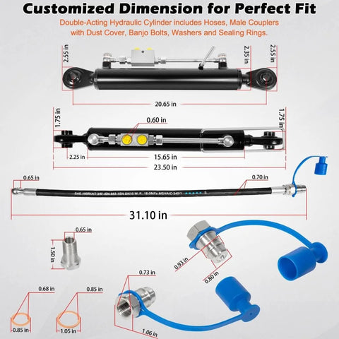 Hydraulic Top Link Cat 1 1 With Locking Block And Two Hoses Including Two Way Check Valve Cylinder Set dimensions illustrated.