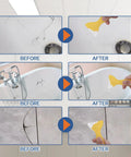Before and after results using Porcelain Repair Kit With Two 50g Tubes, Waterproof Fiberglass Tile And Tub Repair Kit on surfaces.