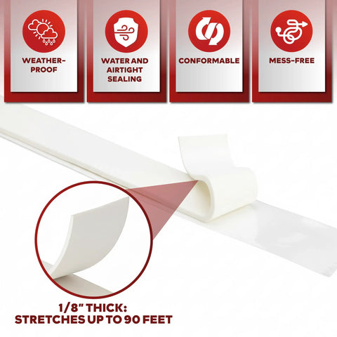 White Butyl Sealing Tape One Eighth Inch By Three Quarter Inch By Thirty Foot Plumbers Putty Tape For RV And Boat Sealant