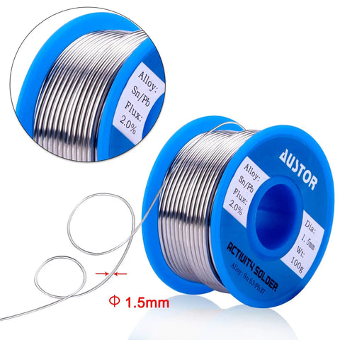 63-37 Tin Lead Rosin Core Solder Wire For Electrical Soldering, 1.5mm Diameter, 100g Reel, Flux 2.0%, product image