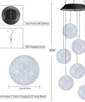 Solar Wind Chime With Color Changing Led Balls Waterproof Outdoor Lights For Garden Patio Yard Window Hands Free Auto Charged By Sun Night Glow Lit Six Ball Lights Last 8 To 10 Hours Perfect Gift For Mom And Grandma, six LED balls and solar panel detail.