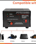 Compact Benchtop Power Supply for Electronics Hobbyists, front view with LED indicator and compatibility info.