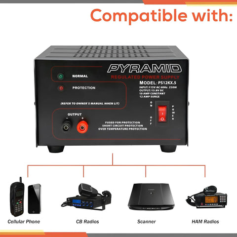 Compact Benchtop Power Supply for Electronics Hobbyists, front view with LED indicator and compatibility info.