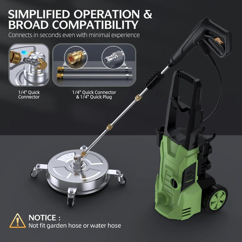 Heavy Duty 4500 PSI Surface Cleaner For Pressure Washer With Stainless Steel Housing Dual High Pressure Jets 4 Universal Wheels