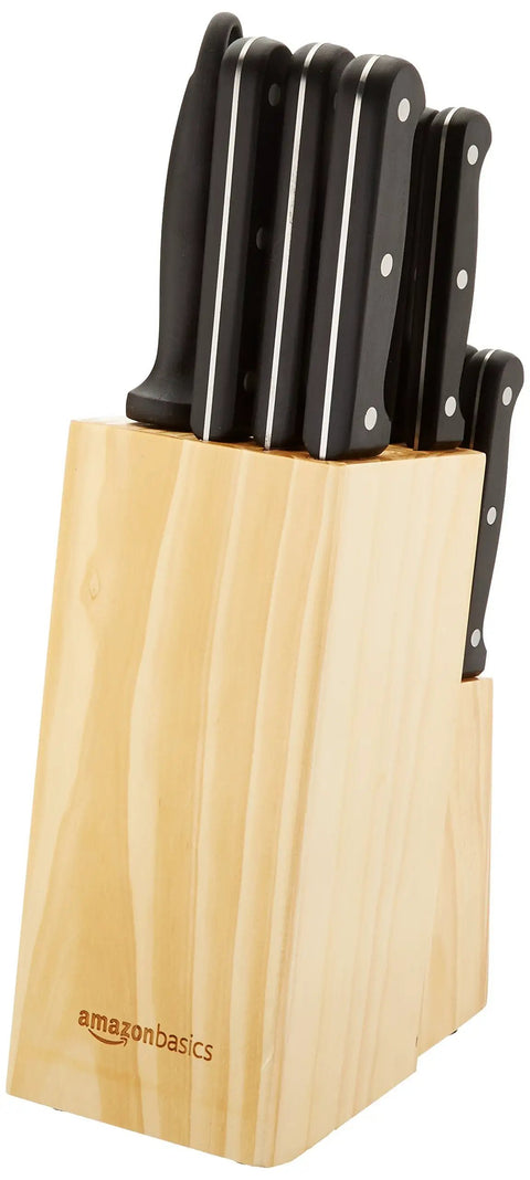 Full Tang 14 Piece Kitchen Knife Set With High Carbon Stainless Steel Blades And Hella Grippy Handles Six Screaming Sharp Steak Knives Solid Pinewood Block Kitchen Shears And Quick Sharpener For Top Shelf Home Chef Action