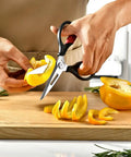 Heavy Duty Come Apart Kitchen Scissors For Chicken Meat And Veggies Easy To Clean Split Kitchen Shears cutting yellow pepper