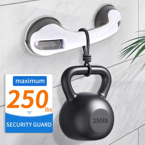 2 Pack 12 Inch Grab Bars With Strong Hold Suction Cup Grip For No Slip Shower And Bath Safety In Grey Matte Plastic holding 250lb weight