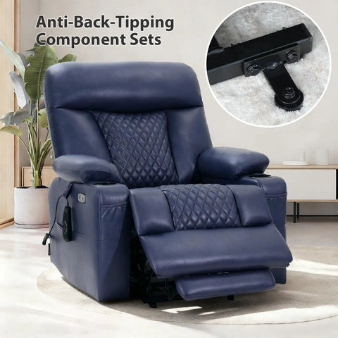 Built Tough Power Lift Recliner Chair With Heat And Massage, Cup Holders And USB Type C Ports, 400 Pound Capacity, Navy Blue