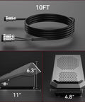 Tig Welding Foot Pedal With Remote Amp Control, 5 Pin, 10 Foot Cable, Compatible With MIG205 MP Aluminum Welders, Easy Hands Free Amperage Control For Precise TIG Welding And Cleaner Welds, showing 10ft cable, side and top views.