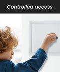 Child using the lock mechanism on Rock Solid 12 x 12 Inches White Galvanized Steel Access Panel For Drywall.