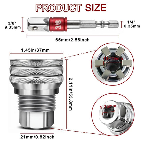 Heavy Duty Adjustable Universal Socket Wrench With Killer Non Slip Grip Fits 3/8 To 3/4 Drive Ratchet Tool product size dimensions.