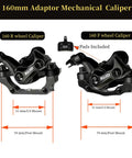 All Aluminum Disc Brake Kit For Bikes With Front And Rear Calipers 160mm Rotors Tool Free Pad Adjuster shown, black calipers.
