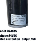 Label on 24V High Power Ride On Motor Gearbox With 5000RPM Output For Kids, showing model MY4845 and specs 24VDC, 150W, 6A output.