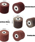 Heavy Duty 3-Pc Nylon Wire Polishing Wheel Set For Metal Grinding With 60 To 320 Grit Abrasive Cloth Pads showing various styles.