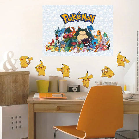 Room decorated with Pokemon Pikachu Peel And Stick Wall Decals Set Of 28 Removable And Repositionable On Smooth Surfaces Made In The USA