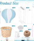 Blue White 6 Pack Hanging Hot Air Balloon Paper Lanterns Set with baskets, twine, fishing line, and hooks