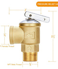 Three Quarters Inch IPS Tankless Water Heater Isolation Valve Kit with Pressure Relief Valve side view dimensions