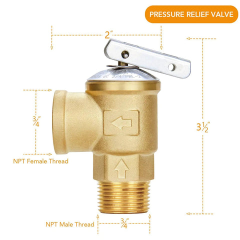 Three Quarters Inch IPS Tankless Water Heater Isolation Valve Kit with Pressure Relief Valve side view dimensions