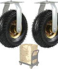 Heavy Duty Pneumatic Swivel Casters Crafted With Solid Steel Mounts And High Speed Ball Bearings for rolling carts and furniture.