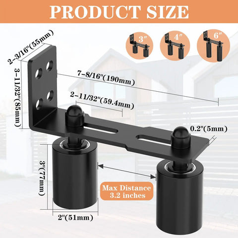 Heavy Duty Sliding Gate Roller Guide Set With 3 Inch Nylon Support, Adjustable Steel L Bracket Wheels, dimensions illustration