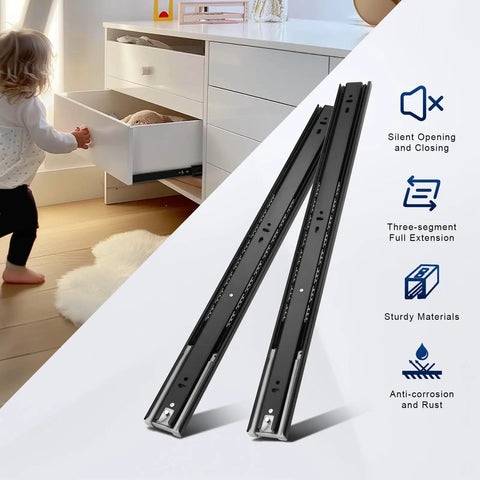Pair Of 24 Inch Soft Close Drawer Slides With Ball Bearing Full Extension For Dresser Drawers Side Mount Heavy Duty Black Glides