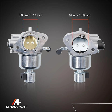 KT735 KT740 Carburetor Kit for 7000 Series Engines front and back view with measurements shown