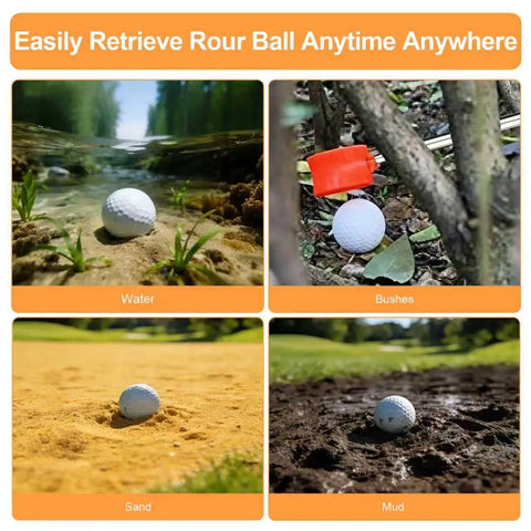Golf ball in various terrains: water, bushes, sand, and mud; suitable for Telescopic Golf Ball Retriever Nine Foot With Double Sided Pickup Head For Water And Land Lightweight Stainless Steel Ball Grabber Tool Must Have Golf Accessory Gift.