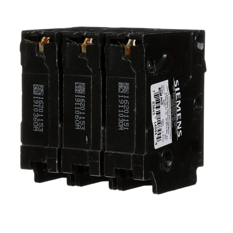 Q360 60 Amp Three Pole Type QP Circuit Breaker With 240V Operation, 10,000 AIC Rating, side view with label.