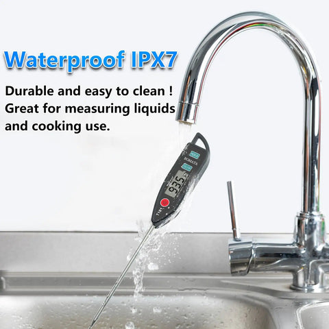 Digital Water Thermometer For Water And Liquids Candles And Cooking, Waterproof IPX7, shown under running water in sink