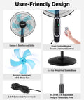 Diagram of 18 Inch Pedestal Fan With Remote Control And Killer Airflow 9 Speed Settings 3 Modes Oscillating Adjustable Height Quiet DC Motor