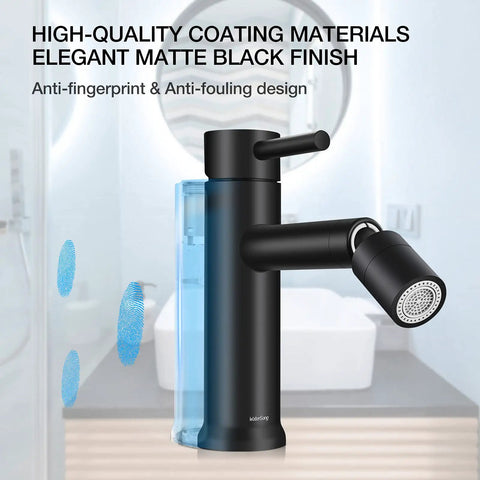 Black 360 Degree Swivel Aerator Bathroom Sink Faucet With Built In Aerator and 360 Degree Rotation, matte black finish