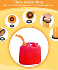 12 Pack Gas Can Spout Replacement Kit With Bendable Nozzle Screw Collar Caps Gasket Stoppers And Vent Caps For Most Oil Gas Water Cans Orange For Home Use, shown with thick rubber ring components and a red fuel container.
