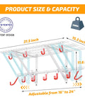 Heavy Duty Garage Wall Shelf And Bike Rack With Adjustable Hooks Wall Mounted Storage Organizer For Tools Bikes And Gear Must Have Built To Last 280 Lb Load Capacity Two Pack Bundle, dimensions and capacity chart.