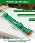 Extended Adjustable Cutting Base Guide With Upgraded Length And Clamp System for precision circular saws, green dimensions shown.